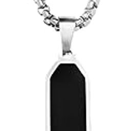 Black Rectangle Bar Silver Necklace for Men and Boys Stainless Steel Stylish Long Neck Chain with Locket Men Jewellery Pendant-image-48