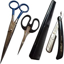Hair Cutting Scissors 6" Men Folding Razor Personal Stainless Steel Sliding Shaving Razor Straight Stainless Steel Blades Combo of 4-87