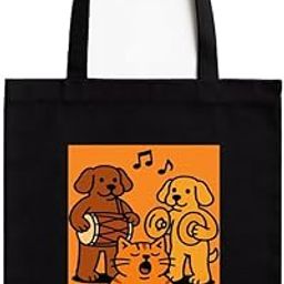 Pet Street Band Black Cotton Tote Bag with A4 Size Printed Pocket for Pet Lovers, Zipper Closure, Eco-Friendly Washable Cloth Bag for Animal Lovers-image-73
