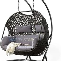 Happy Star Outdoor Furniture Double Seater Swing with Dual Waving, Beautiful Swing with Stand (Black Swing with Grey Cushion) (Black/Grey sofa)-31