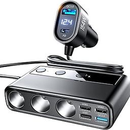 INICIO 154W 9 in 1 Car Charger Adapter with 20W Type C PD 2 x 18W QC3.0 3 x DC Outlet Cigarette Lighter Splitter Sockets for iPhone All Smartphones & Car Devices Like GPS Inflators Dash Cam etc-10