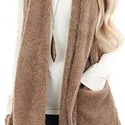Womens Sleeveless Sherpa Vest with Pockets Lapel Open Front Fleece Cardigan Sweater Fuzzy Jacket Coat-13