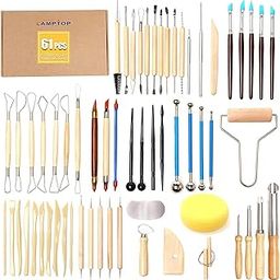 LAMPTOP 61PCS Ceramic Clay Tools Set,Polymer Clay Tools Pottery Tools Set, Wooden Pottery Sculpting Clay Cleaning Tool Set for Potters Beginners Professionals Arts Crafts-picture-29
