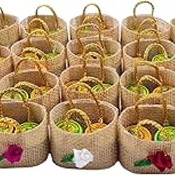 Thamboolam Return Gift Set Traditional Handmade Small Jute Bag With Haldi And Kumkum Powder For Religious Ceremony Varalakshmi Pooja And Function|Pack Of 20,Brown-18