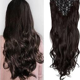 Miss Lirenn® 7 PCS Full Head Clip in Hair Extensions 24" Long Curly Synthetic Thick Hair Extension Wavy Hairpiece for Women Girls (Brown)-image-60