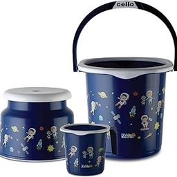 Cello Kidzbee Cosmic Explorer Splash Bathroom Set | Sturdy and Durable | Lightweight and Rigid | Easy to Clean and Attractive Design | Blue, Set of 3-12