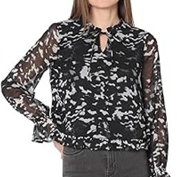 Abstract Printed Tie-Up Neck Bell Sleeves Top-17