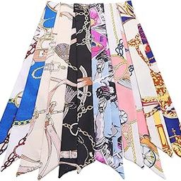 6 Packs Mixed Designs Satin Fashion Narrow Handbag Handle Wrap Ribbon Neckerchief Scarf for Women, Colorful, 88*4cm/34.6*1.5in, Female, Multicolour-image-48