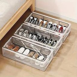 Fabric Shoe Storage Bins Under Bed Shoe Storage Organiser Folding Under Bed Shoe Box With Transparent Lid Fits - Underbed Storage Solution(PACK OF 1)-image-94