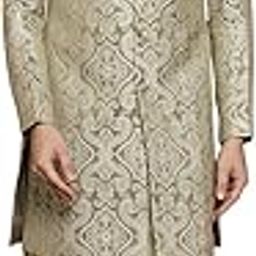 Mens Kurta Sherwani Trouser Set Silk Blend Jacquard, Indo-Western Ethnic Wear for Men, Green-image-86