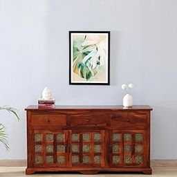Solid Sheesham Wood Sideboard Cabinet for Living Room, Kitchen Cabinet, TV Unit Side Board Table with 3 Drawers & 3 Door with 4 Shelves Storage Furniture for Home,Natural Honey Oak-image-92