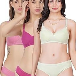 liigne Women Everyday Padded Bra Panty Set (Pack of 3) - This Lingerie Set Made of Pure Cotton-picture-29