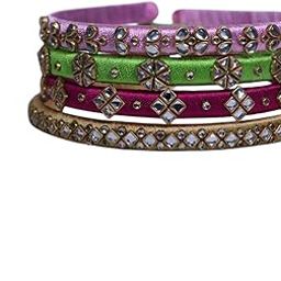 VRCREATIONS Handmade Slik Thread HeadBands Combo Crystal-Embellished 4 Pieces, Multi-Colour Metallic Finish, Traditional Design, Hair Accessories-image-20