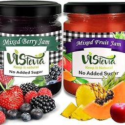Vistevia Sugar Free Combo of Mixed Fruit Jam & Mixed Berry Jam, Diabetic and Keto Friendly - Sweetened Naturally with Stevia, More Than 60% Berry Content - Tastes Delicious - Pack of 2 (220 * 2GM)-image-57
