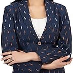 Womens Ikat Blue Cotton Blazer-image-46