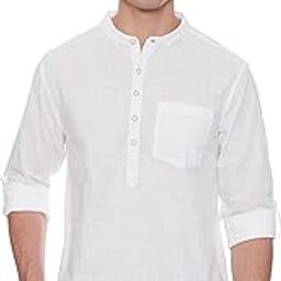 Men's Long Sleeves Regular Fit Cotton Solid Shirt Kurta with Band Collar-image-17