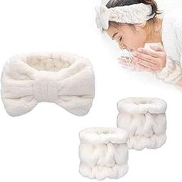 1 Set Spa Headband Wrist Washband Face Wash Set, Include 1 Microfiber Headband and 2 Wrist Washband for Women Girls Prevent Liquids from Spilling Down Your Arms (Warm-White)-image-40