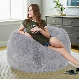 Bhailu Art Premium and Luxurious Fur Bean Bag Sofa Chair (Without Beans) Bean Bag Cover Without Beans. for Kids and Adults XXXL (Gray Fur)-image-46