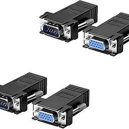 Microware VGA Extender male/ Female to LAN CAT5 CAT6 RJ45 Network Cable Adapter Pack of 4 Color Black-image-4