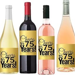CakeSupplyShop Item#075CWB 75th Birthday / Anniversary Cheers Metallic Gold Wine Bottle Labels-8ct-image-14