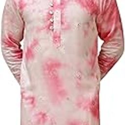 Men's Tie-Dye Kurta for Men in Viscose Blend with All-Over Mirror Buti Embroidery and Shell Button Placket - Size -S, M, L, XL, XXL-image-15