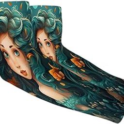 Mermaid Princess UV Sun Protection Arm Sleeves, Fish Friends Gardening Sleeves with Thumb Hole Farm Cooling Arm Sleeves for Women Men-image-83