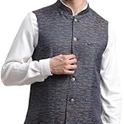 Men Poly Viscose Blue Nehru Jacket-image-34