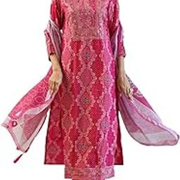 Ethnic yoke embroidered printed kurta with pants and dupatta-image-67
