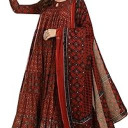 Women's Cotton Calf Length Printed Key Hole Neck Anarkali Kurta Suit Set-picture-37