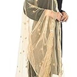 Women's Embroidered Sequence Mirror Butii Net Dupatta With Latkan Lace-14