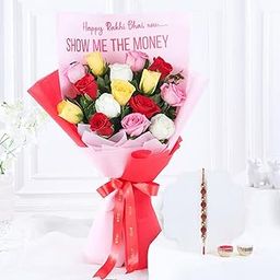 Fnp Roses of Joy N Rudraksha Rakhi Charm-image-34
