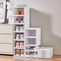 HomeCloud Foldable Shoe Organizer Rack with Clear Drop-Front Doors, Collapsible Design for Easy Shoe Storage and Organization, Ideal for Entryway or Closet, Stackable & Space-Saving Solution (6_Tier)-2