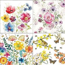 Decoupage Napkins Floral Print Set 14-4 Decoupage Tissues -1 Napkins of Each Design - Total 4 pc-picture-13