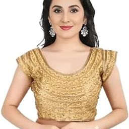 Avnile's Sequined Crop Top/Blouse with Cap Sleeves, Open Back Design, Geometric Pattern (Gold, 34)-image-72