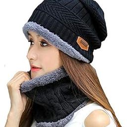 Snow Proof Inside Fur Wool Unisex Beanie Cap with Neck Warmer Set for Men & Women Black(Tru-Cap-039)-image-80