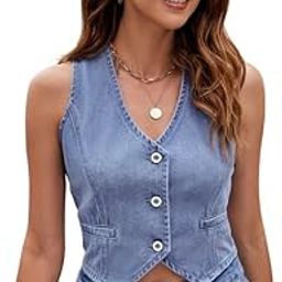 Women’s Washed Look Denim Short Vest Sleeveless Casual Layer | Button Front Sleeveless Lightweight Fit-19
