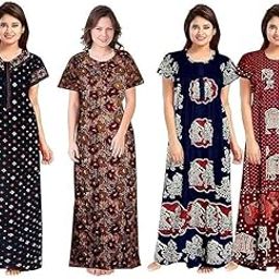Women's Cotton Nightgown Pack of 4 – Printed Maxi Nighties | Ankle-Length Sleepwear | Free Size Night Dress for Ladies | Soft & Breathable Loungewear-image-42