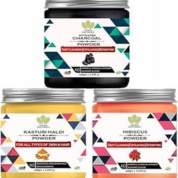 Haria Naturals 100% Pure & Naturals Charcoal Powder 100gm & Kasturi Haldi Powder 100gm & Hibiscus Powder 100gm (Pack Of 3) 300GM-image-72