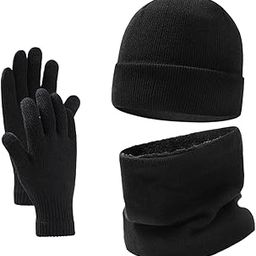 LICHTS®Winter Hat Gloves Neck Warmer Scarf Wrap 3Pcs/Set for Cold Weather Women Men Black|Clothing, Shoes & Accessories | Hats|1 Hat-image-83