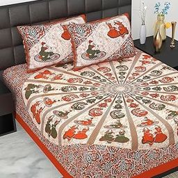 JAIPUR PRINTS 100% Cotton Rajasthani Sanganeri Double Bedsheet King Size Bedsheet for Double Bed with 2 Pillow Covers, Set with 2 Pillow Covers, Cotton, Brown, Mandala Pattern-image-18