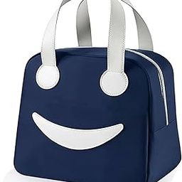 BLENQISH Insulated Lunch Bag for Office, School & Picnic – Navy Blue Tote with Smile Design – Double Handles, Spacious & Leak-Resistant Thermal Lunch Box for Men, Women & Kids-picture-9