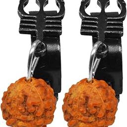Religious Jewelry Lord Shiv Trishul Rudhrasha Bead Piercing Jewelry Stainless Steel, Wood Black Hoop Earring-image-99