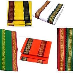 Cotton Men's Angavastram Towel || Pooja Gift for Iyer (White,Yellow,Orange,Green and Black)-Size:52x30 Inch (Pack of 5 Piece)-picture-4