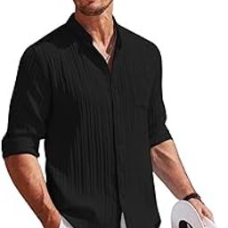 Casual Textured Button Down Regular Fit Shirts Long Sleeve Shirt for Men-image-32