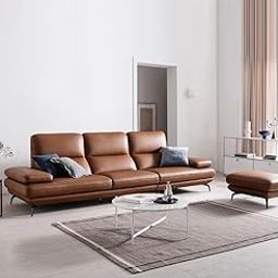 Fabrique Emerald Leatherette 4 Seater with Puffy Moden Design Brown Sofa Set with Moveable Armrest | Comfortable Furniture for Home Office & Living Room | Easy to Move with Stainless Steel Legs-image-85