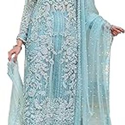net with shantoon silk inner embroidery and hand work multi color semi stitched pakistani salwar suit for women and girl's-55