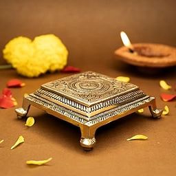 Ekhasa 100% Pure Brass Chowki for God Idols (10.5 cm) | Brass Stool Stand | Brass Small Stand Peedam for Idols | Small Bajot | Pooja Peeta Chowki Small | Pooja Stool for God | Idol Stand for God-picture-20