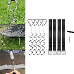 CLUB BOLLYWOOD® 4X Trampoline Anchor Stakes Tie Downs Kit with T Hook Triangle 40cm Silver | Sporting Goods | Fitness Running & Yoga Trampolines | Trampolines-image-12