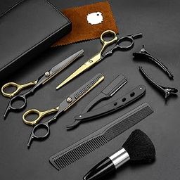 Fetinar Professional Black Gold Hair Cutting Scissors Kit, 11 Pcs, Stainless Steel Straight & Thinning Scissors, Multipurpose Hair Cutting Set for Home, Beauty & Pets-25