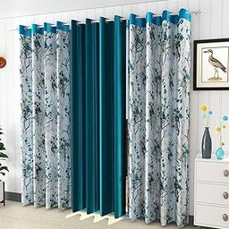 Parda Sansar Plain Solid And Floral 3D Digital Printed Heavy Crush Polyester Fabric Eyelets Window Curtains, For Living Room & Bedroom (Set Of 3) (Aqua, 4 Feet X 5 Feet) - Light-Filtering-image-51